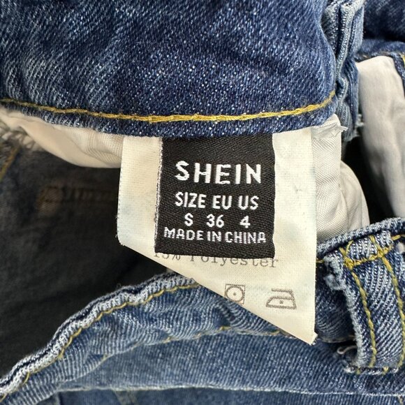 Shein Distressed Relaxed Straight Women's size 4 Dark Wash Blue Denim Jeans - Picture 3 of 5